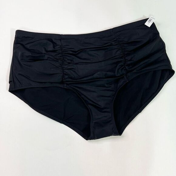 Torrid Swimsuit Womens 4x Black High Waisted Ruched Swim Bikini Bottoms NWT - Picture 1 of 12